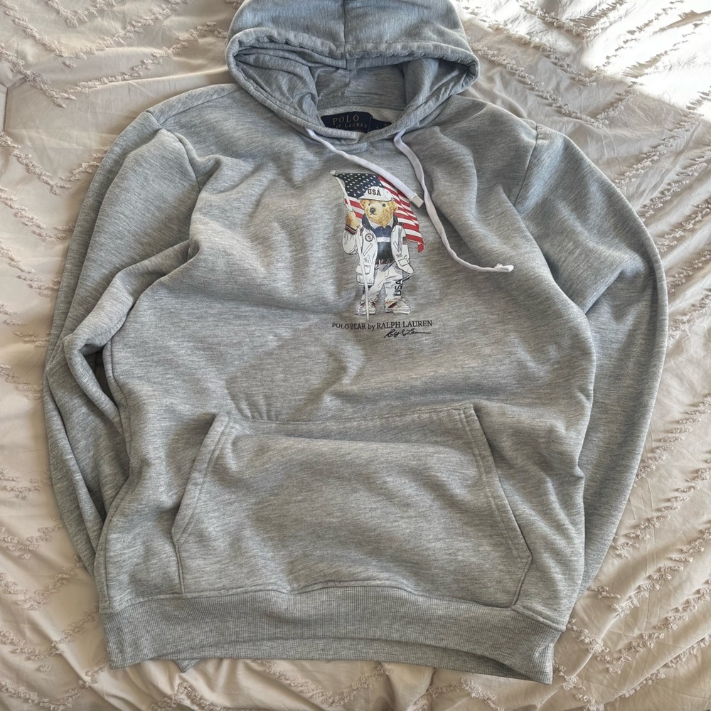Polo by Ralph Lauren Light Gray Hoodie with Bear Design